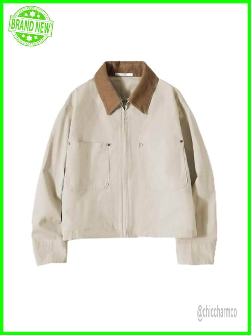 Womens Cropped Barn Jacket 100% Cotton Corduroy Collar Utility Zip Up Workwear